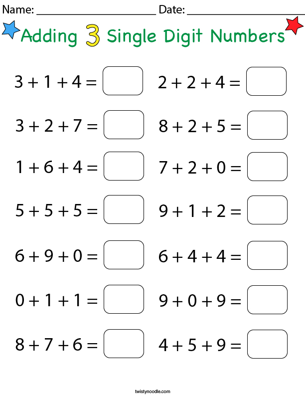 Adding Three Single Digit Numbers