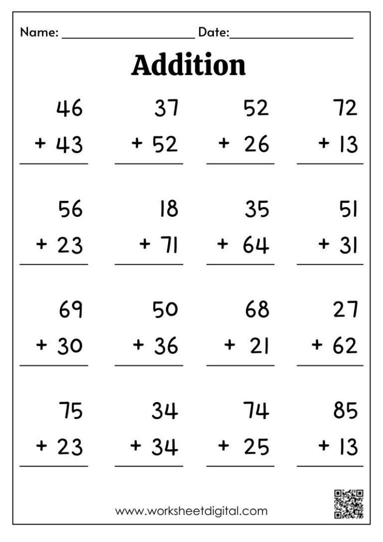 Addition 2 Digit Worksheet Digital