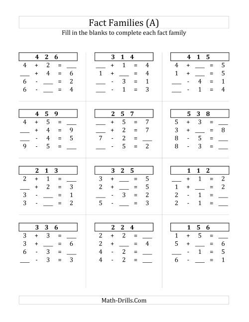 Addition And Subtraction Fact Families Turtle Diary