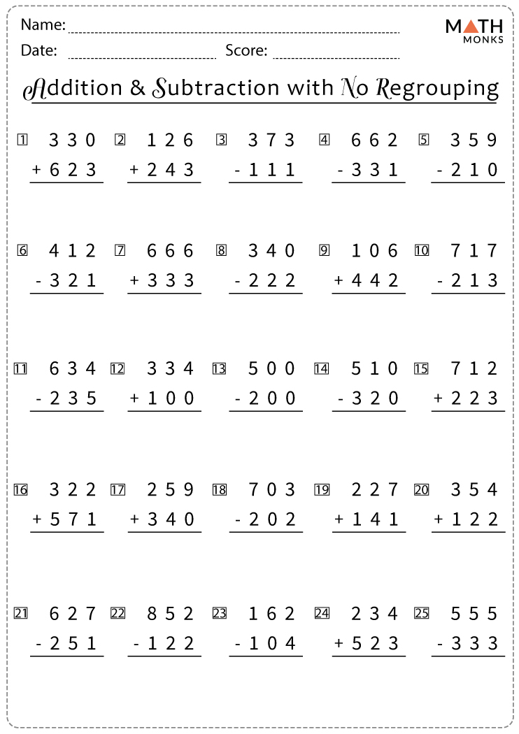 Addition And Subtraction Grade 3 3Rd Grade Addition Worksheets Free