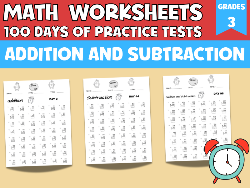 Addition And Subtraction Worksheets 100 Days Of Practice Tests 3Rd