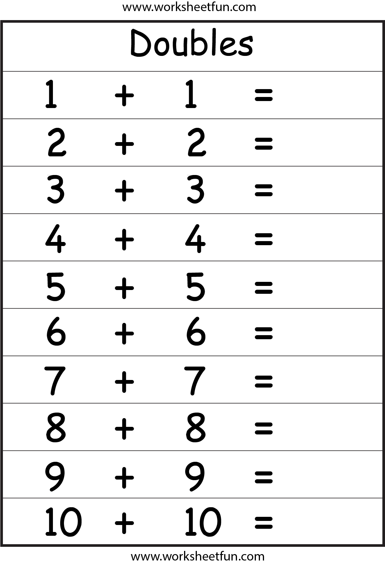 Addition Doubles Worksheet Math Fact Worksheets Kids Math Worksheets