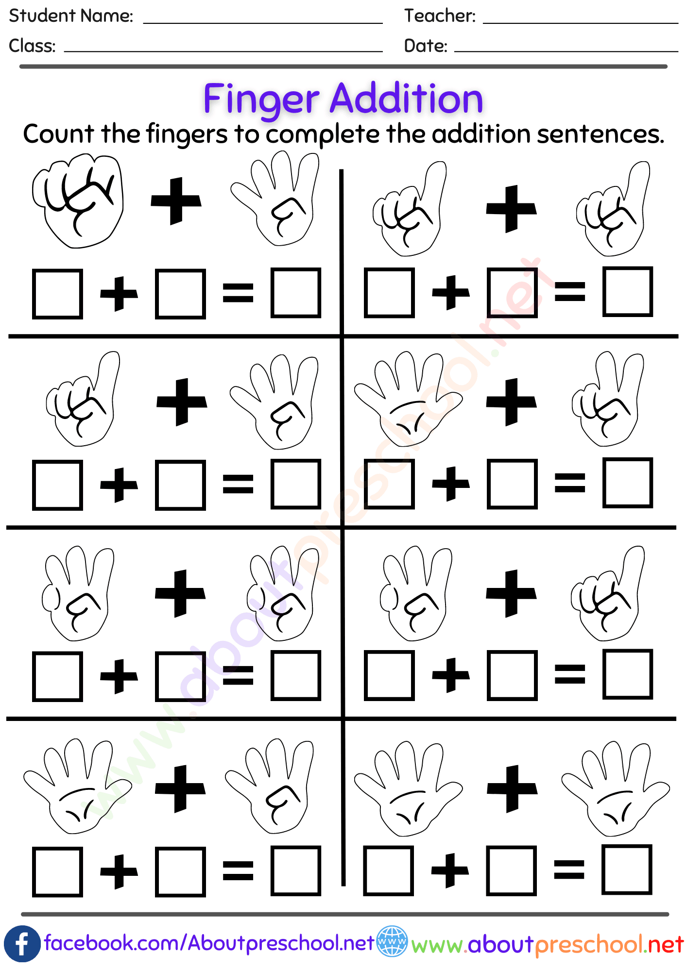 Free Printable Addition Worksheets for Kindergarten Kids