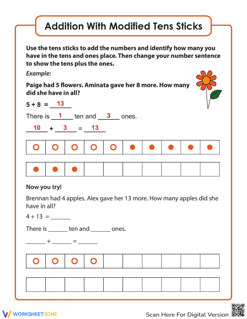 Addition With Tens Sticks Worksheet