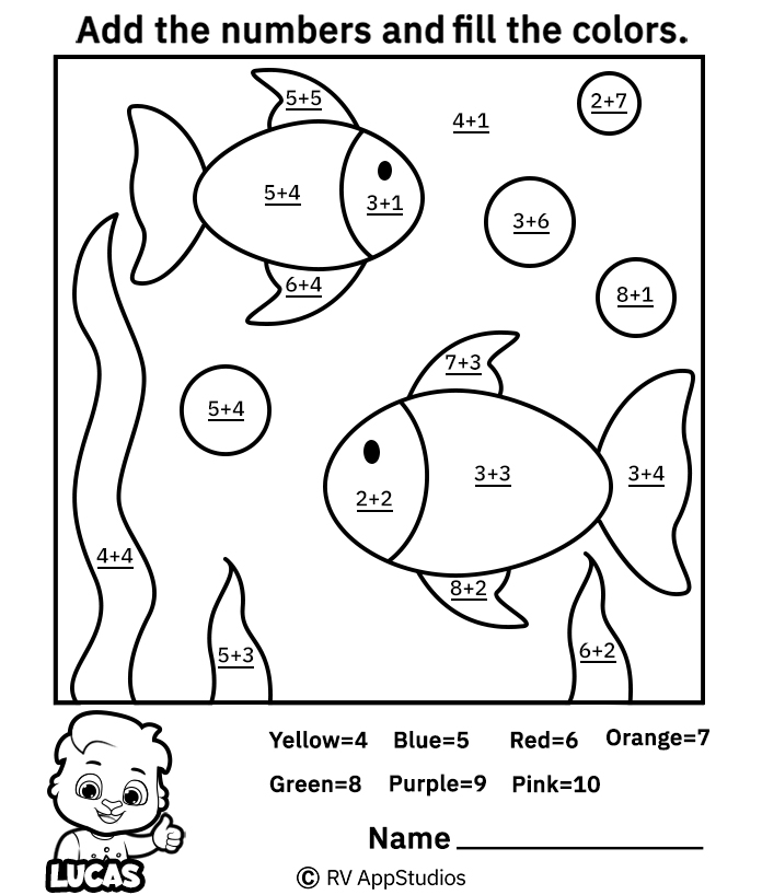 Addition Worksheet Coloring Pages For Kids