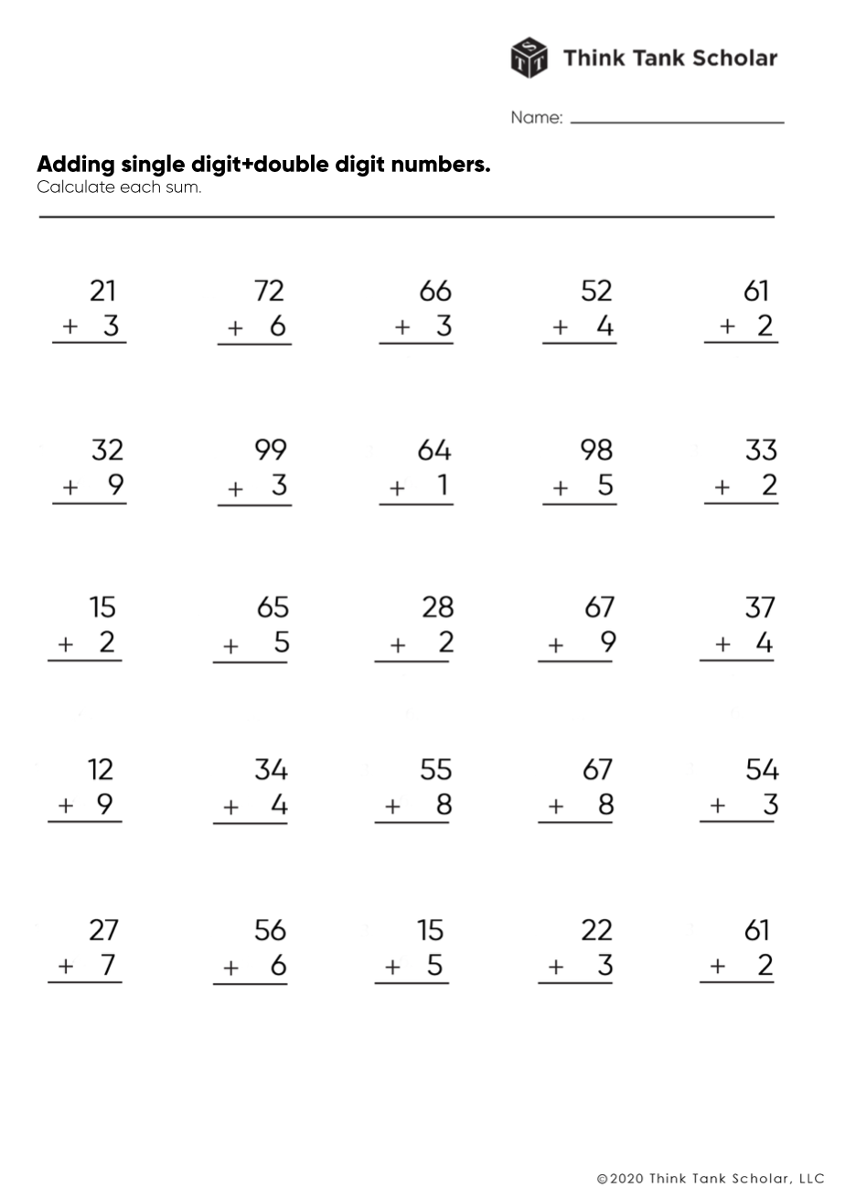 Addition Worksheets Exercises Printable Pdf Free Think Tank Scholar