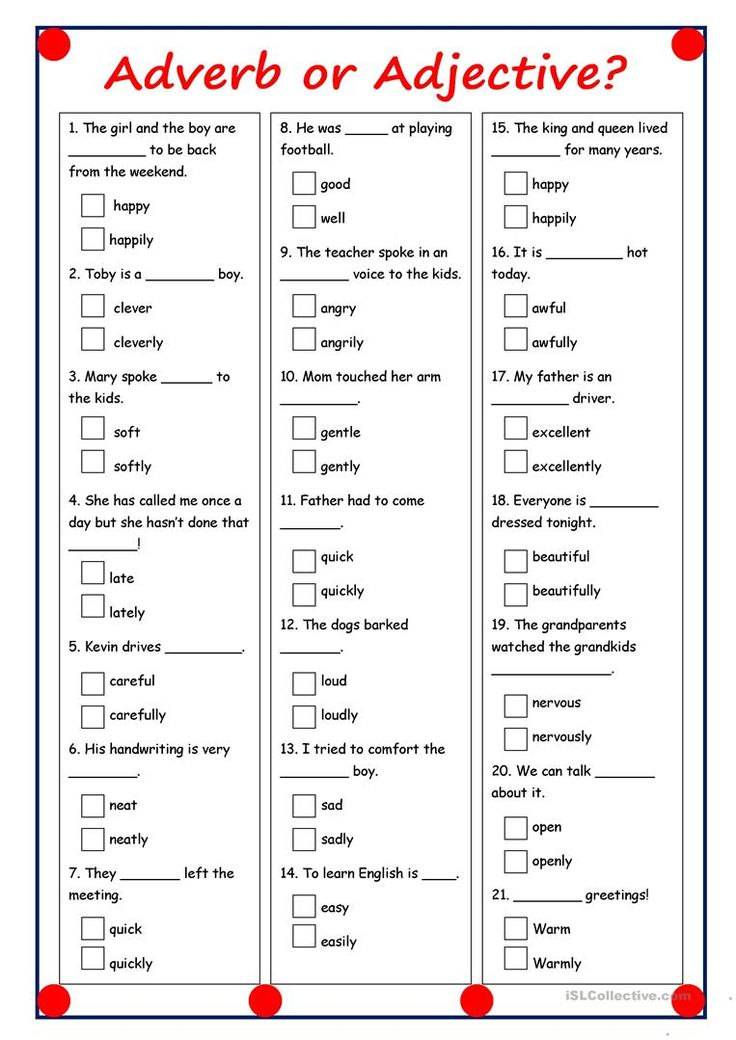 Adjective Or Adverb Esl Worksheet By Missola