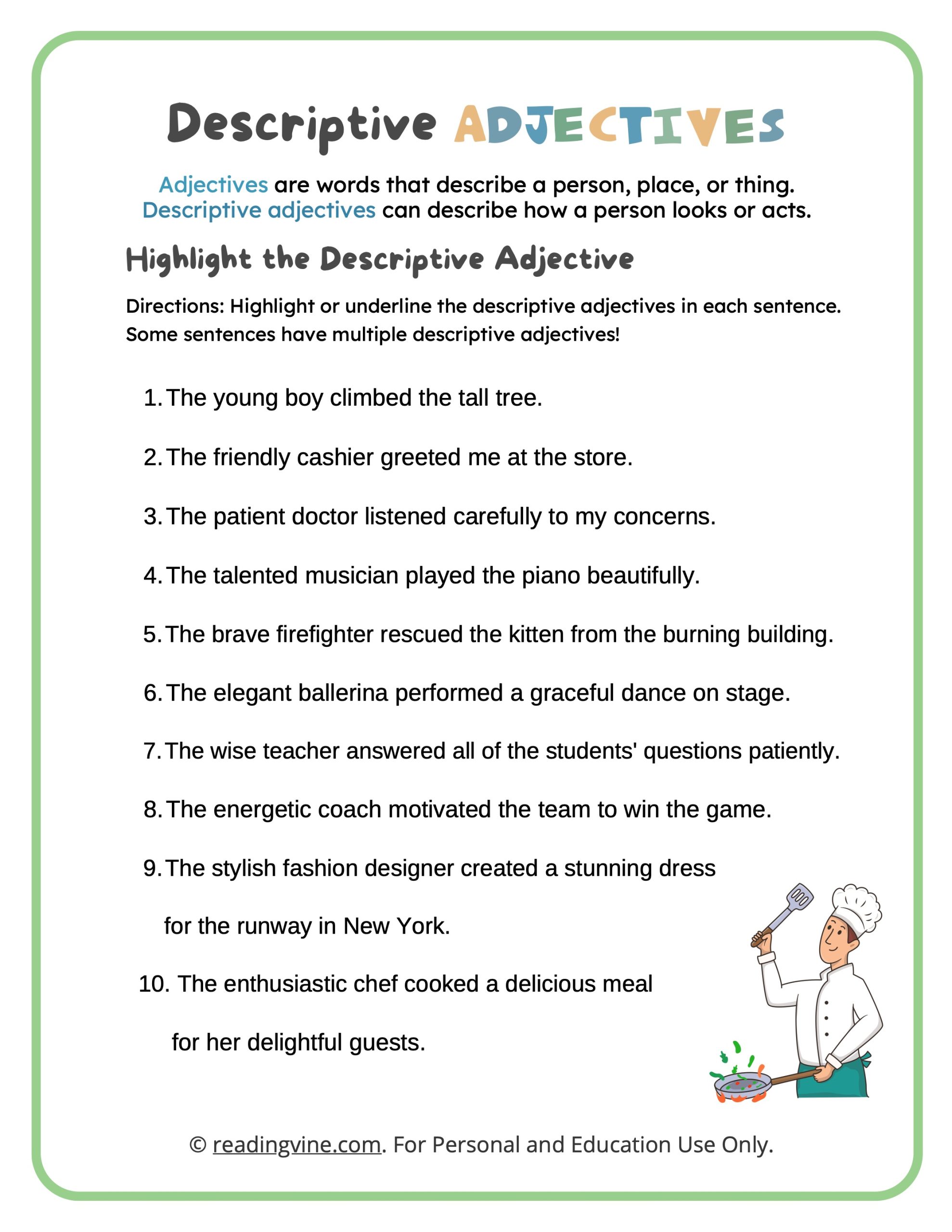 Adjective Worksheet Practice And Improve Your Descriptive Skills