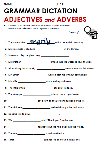 Adjectives And Adverbs Exercises Worksheet