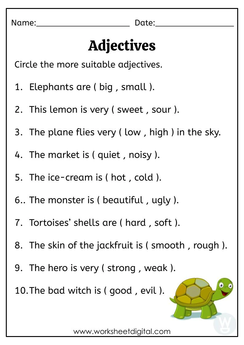 Adjectives Worksheets Adjectives Adjective Worksheet Adjectives