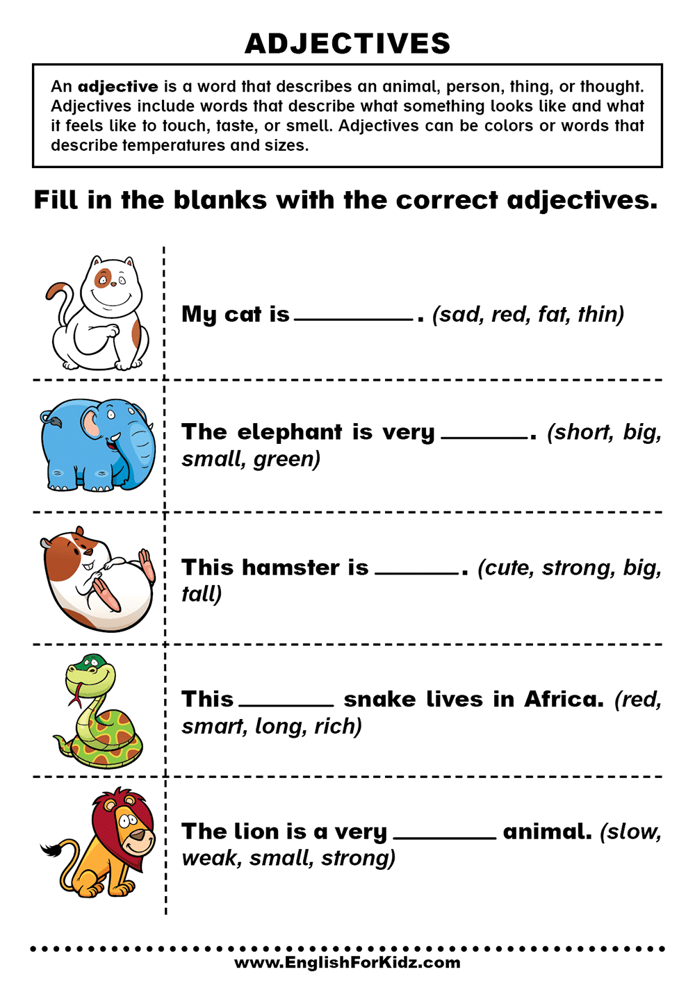 Adjectives Worksheets For Kids Onenow