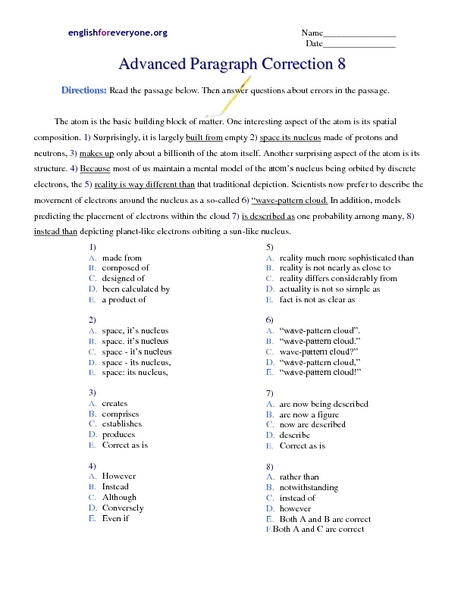 Advanced Paragraph Correction 7 Worksheet Live Worksheets