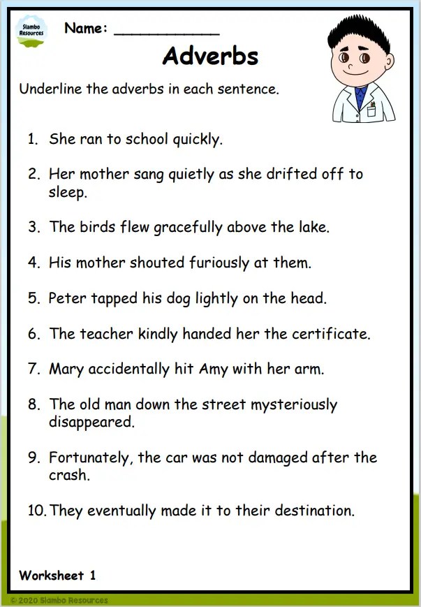 Adverb Worksheet For Class 3 With Answers Worksheets