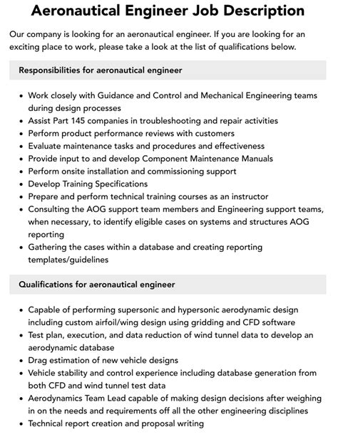 Aeronautical Engineer Job Description Velvet Jobs