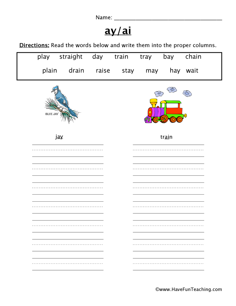 5 Fun AI Ay Worksheets for Kids