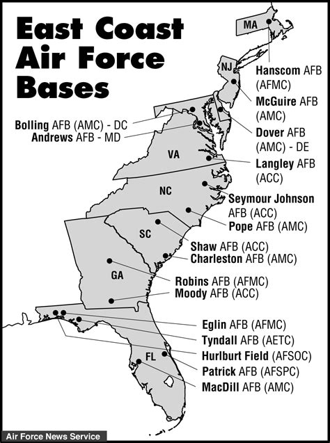 Air Force Bases East Coast Map