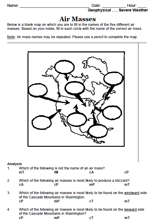 Air Masses And Fronts Worksheet Answers Escolagersonalvesgui