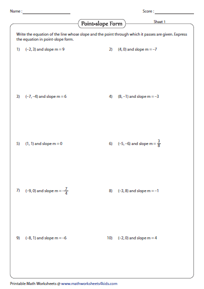 Algebra 1 Point Slope Form Worksheet Answers Fill Online Printable