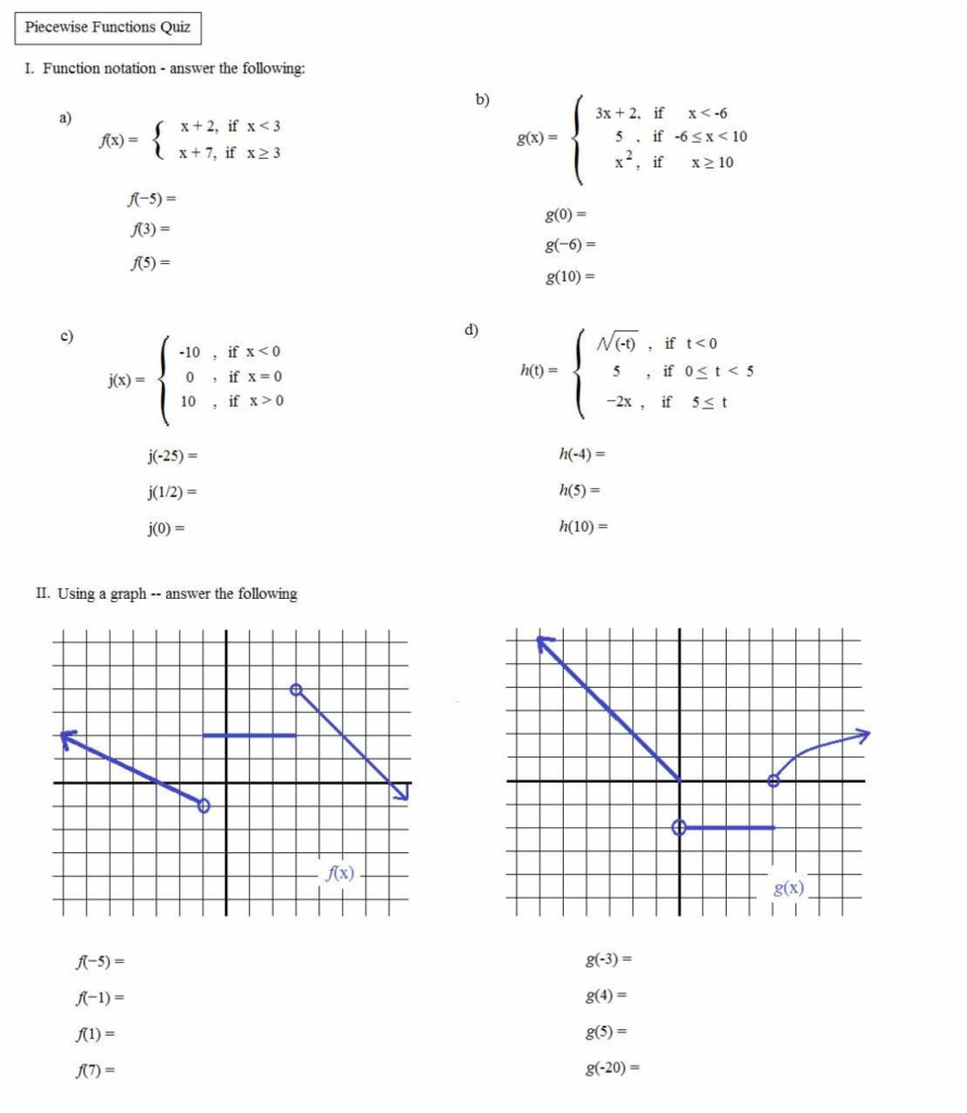 Algebra 2 Piecewise Functions Worksheet Answers Algebra Worksheets