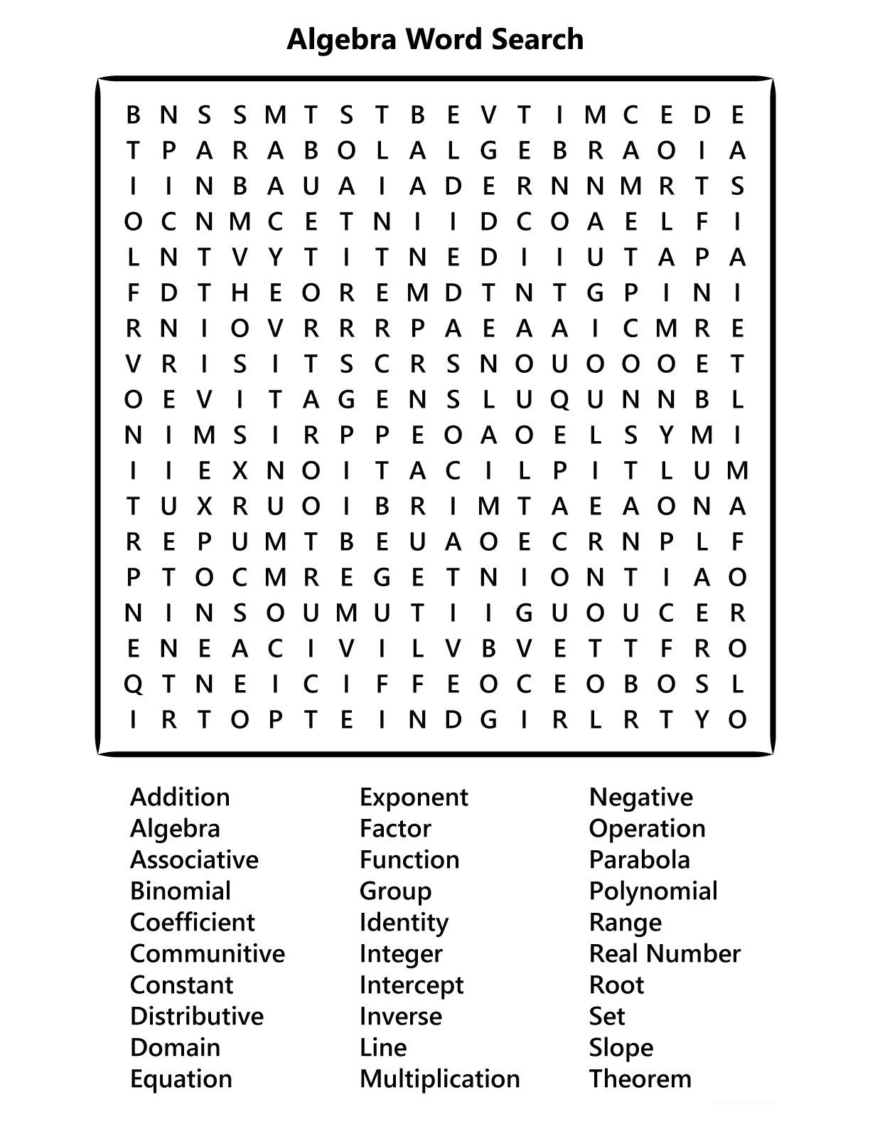 Algebra Word Search Monster Word Search Worksheets Library