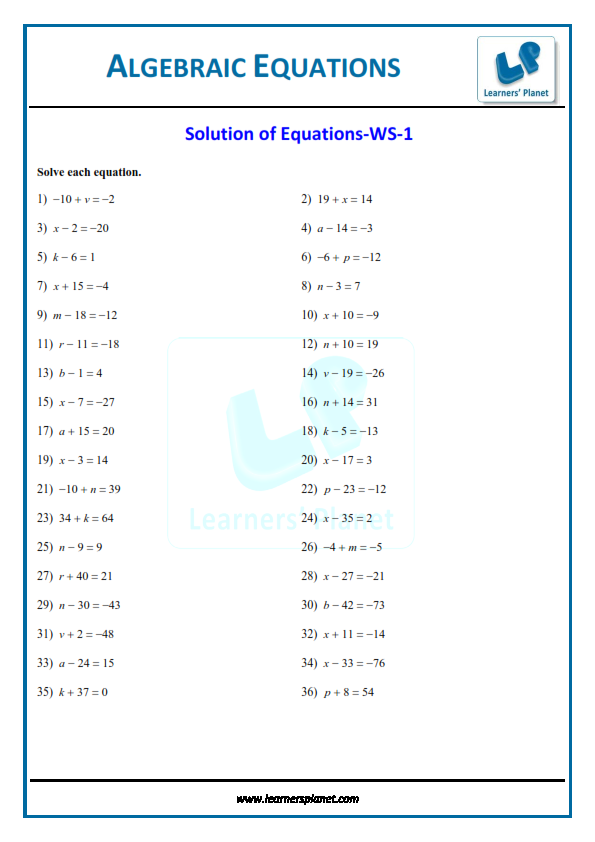 Algebra Worksheet For 5Th 6Th Grade Lesson Planet