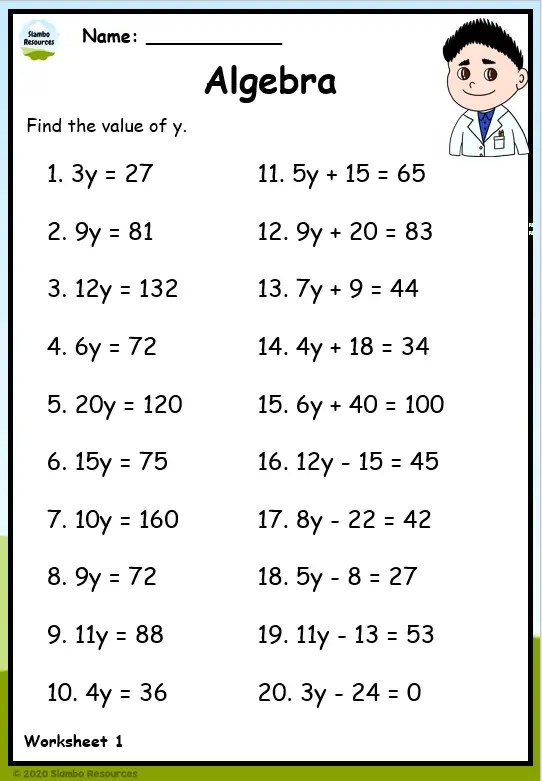 Algebra Worksheets For 5Th Graders