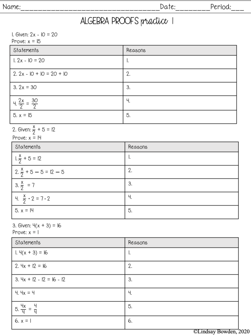 Algebraic Proofs A Worksheet Fun And Engaging Algebra Ii Pdf Worksheets