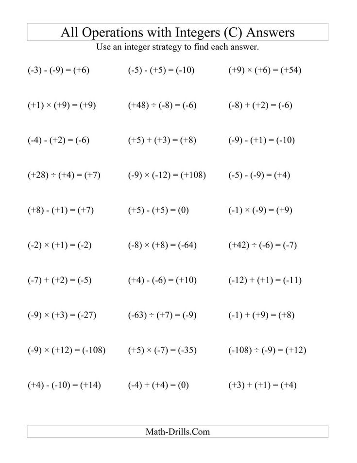 All Operations With Integers Range 12 To 12 With All Integers In