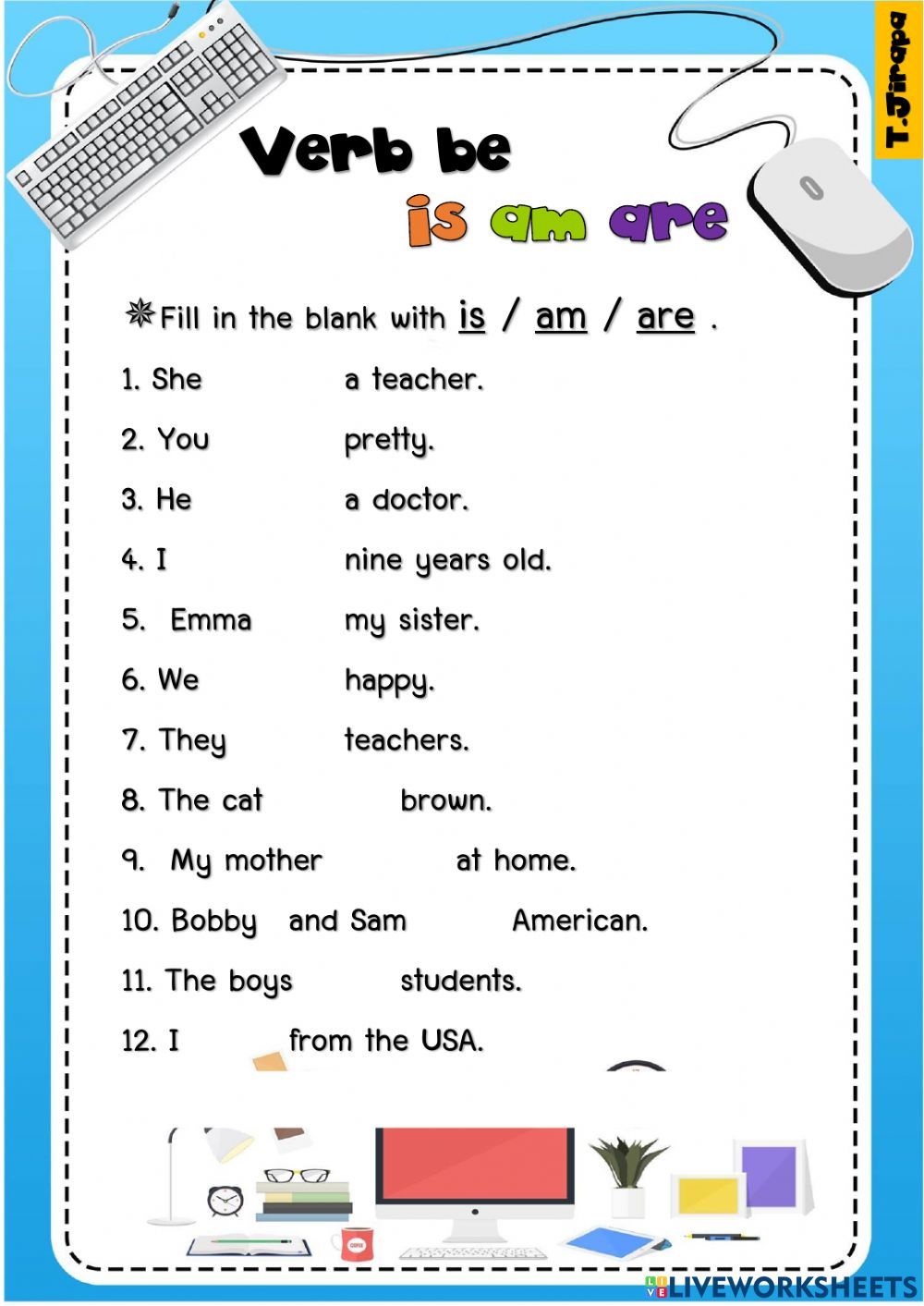 Am Is Are Worksheet English Grammar Be Verb Worksheet Verb