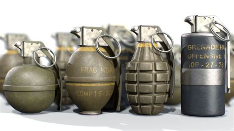 American Frag Hand Grenade Pack M26 M67 Mk2 Mk3 3D Model Cgtrader