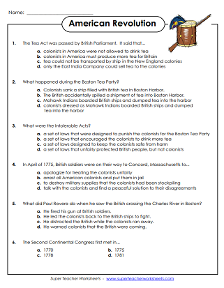 American Revolution Free Worksheets