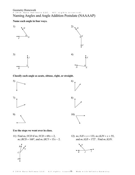 Angle Addition Postulate Worksheet Kuta