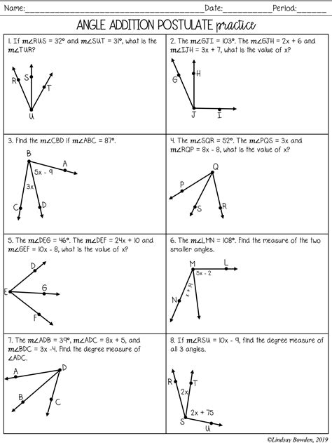 Angle Addition Postulate Worksheet Pdf