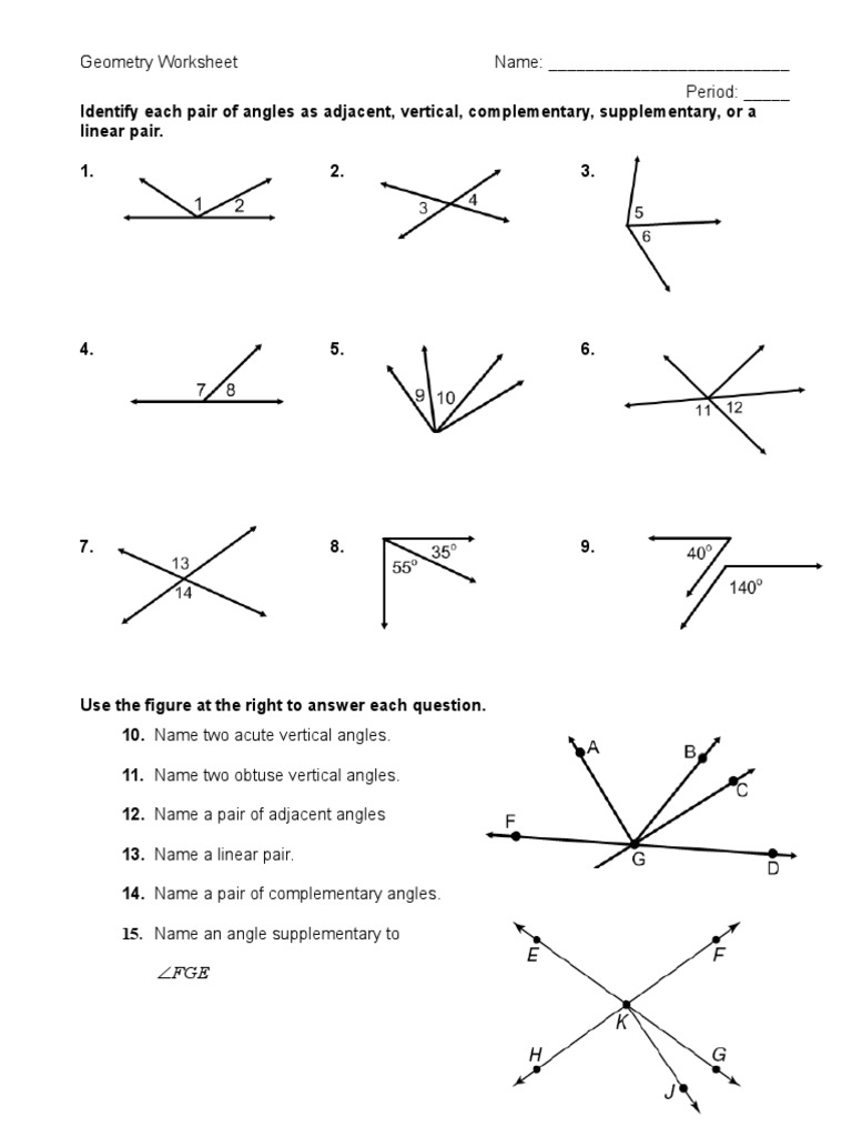 Angle Pairs Worksheet Grade 7