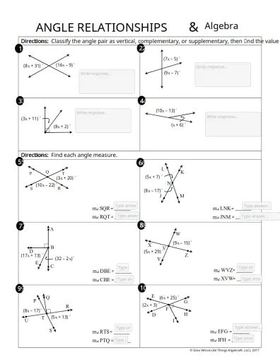 Angle Relationships With Algebra Interactive Worksheet Edform