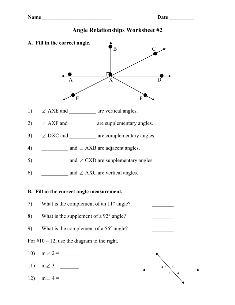 Angle Relationships Worksheet 2 Answer Key Airslate Signnow