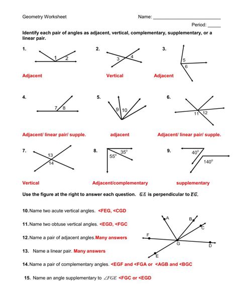 Angle Relationships Worksheet Answer Key