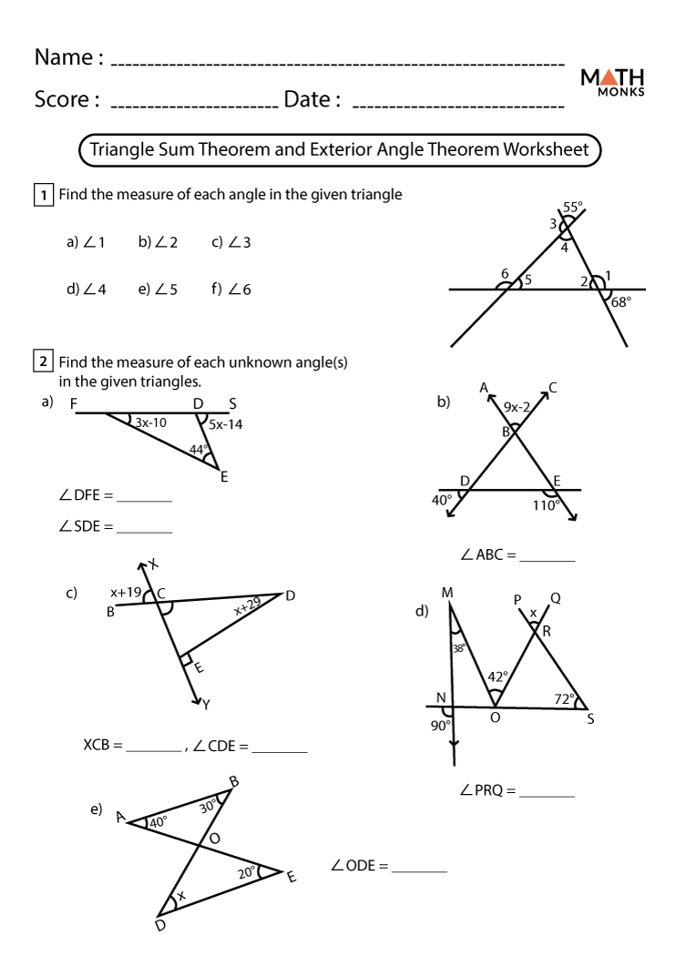 Angle Sum Theorem Worksheet Pdf