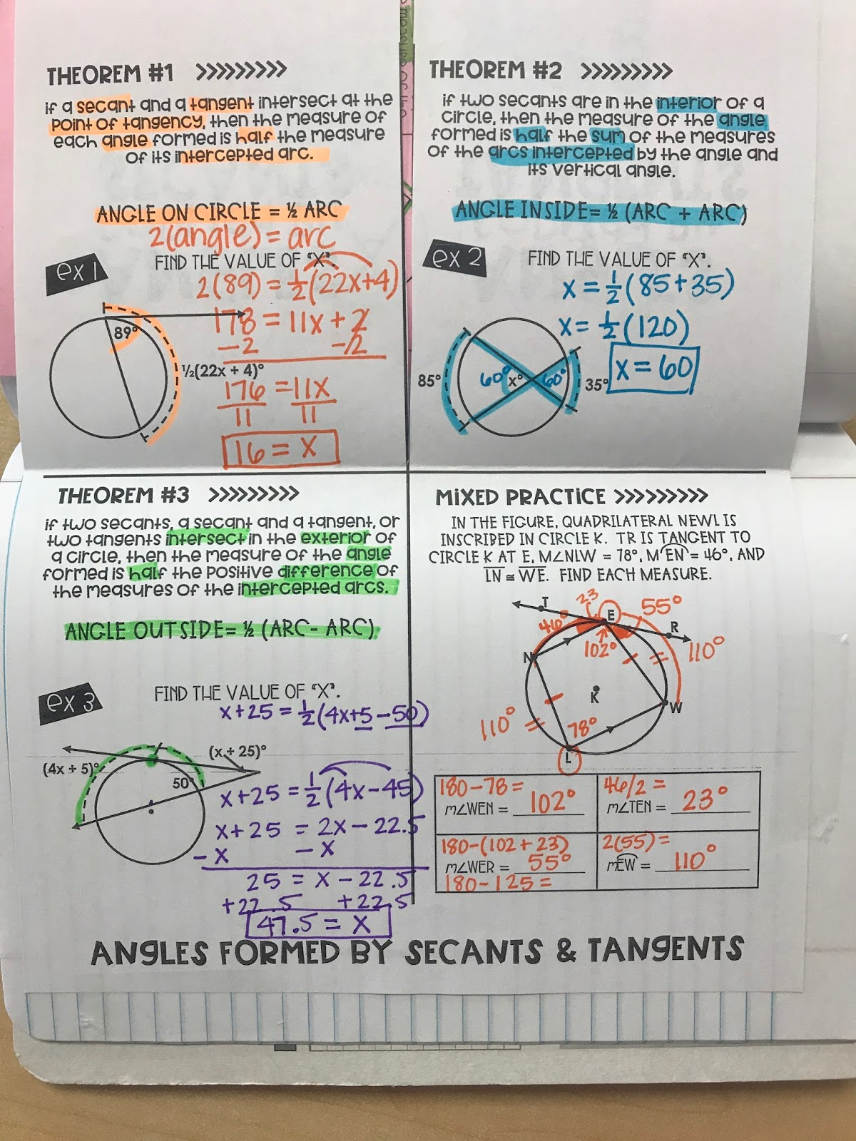 Secant and Tangent Angles Worksheet Solutions