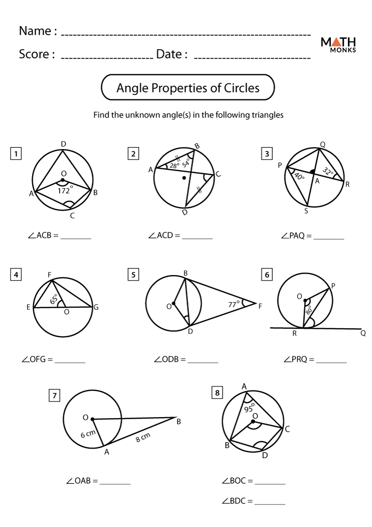 Angles In A Circle Worksheet Pdf