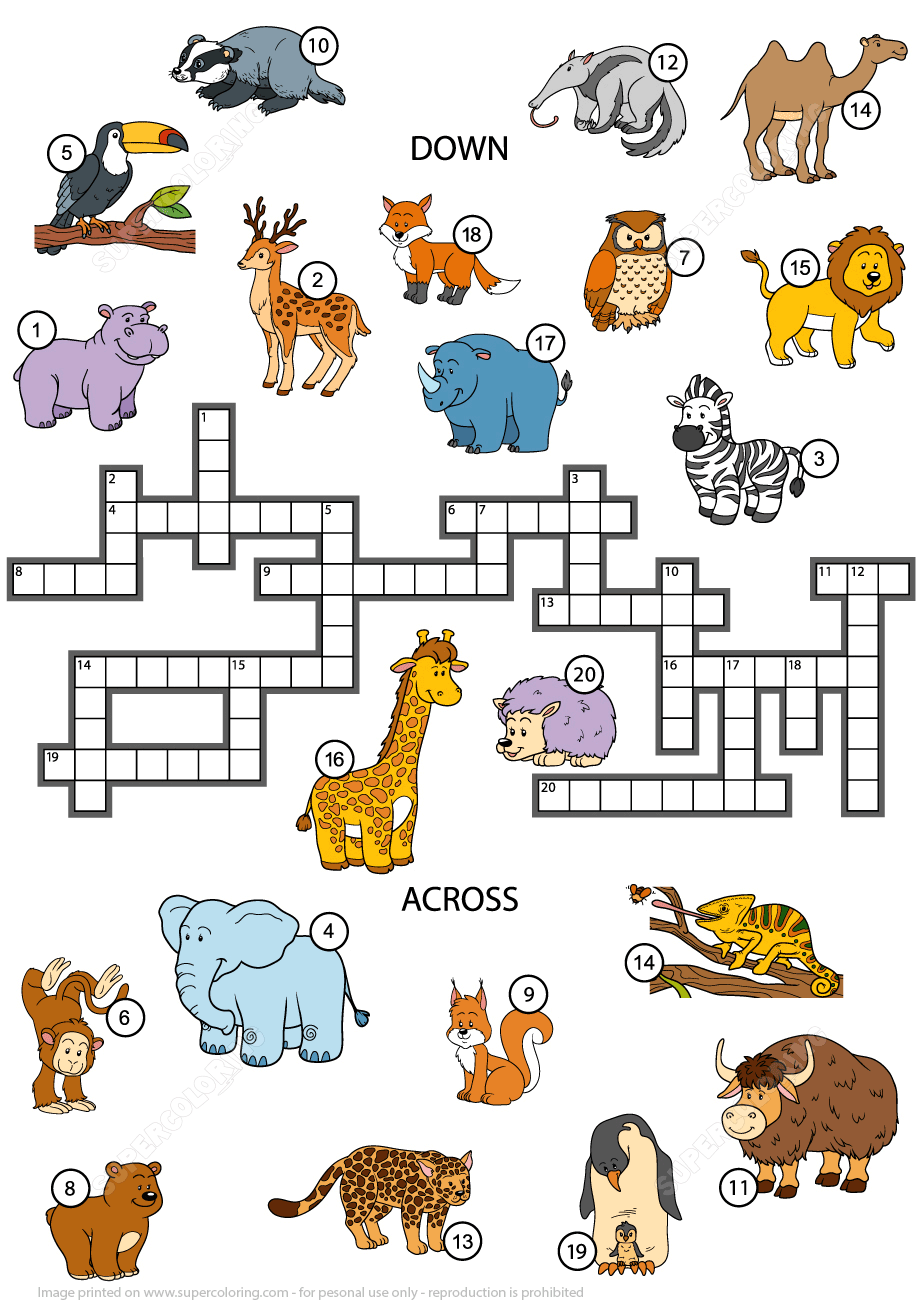 Animals Crossword Puzzle For Kids Artofit