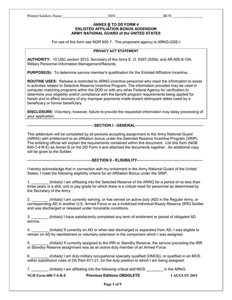 Annex B Army Bonus Pdf Form Fill Out Printable Pdf Forms Online