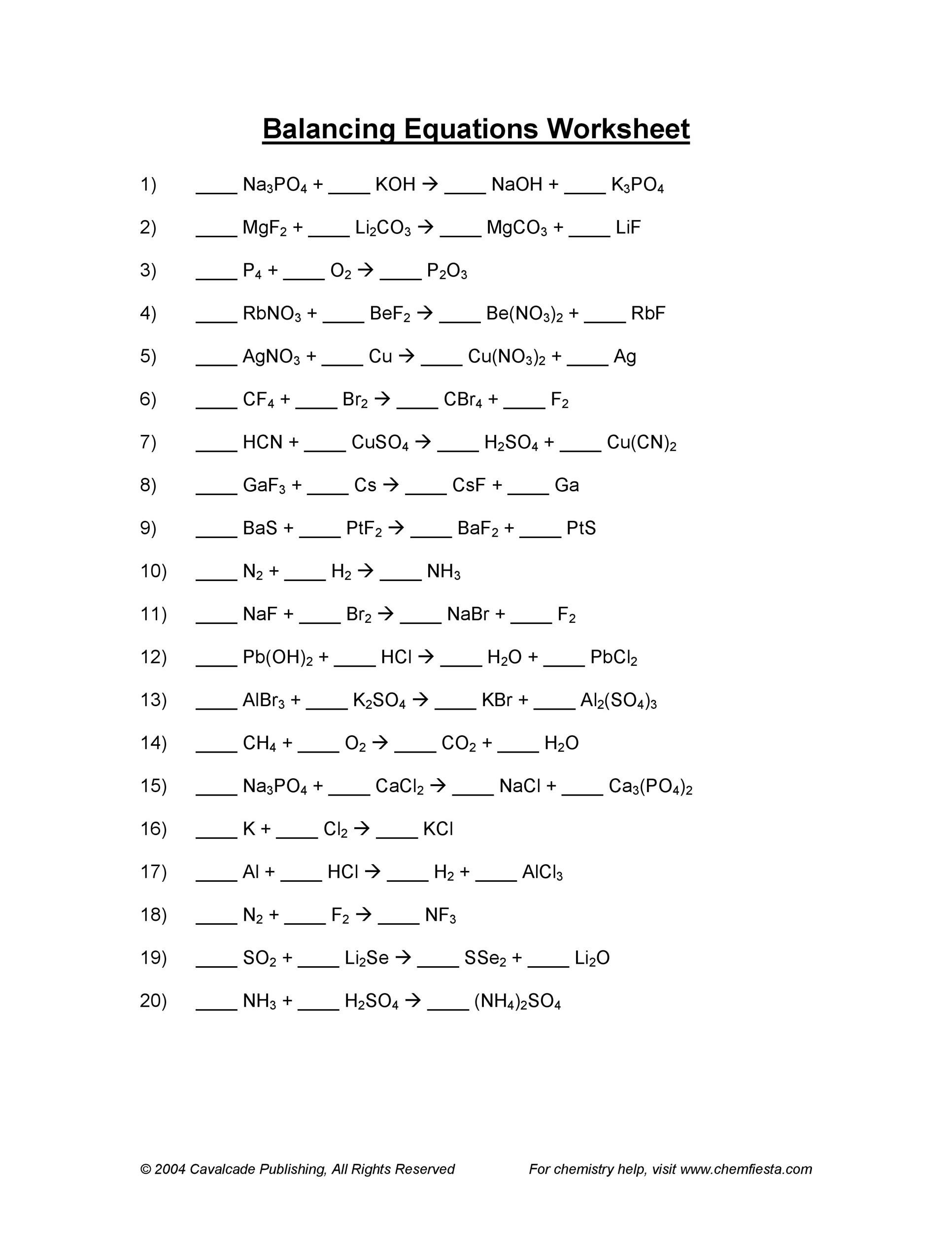 Ace Your Chemistry: Answer Key for Balancing Equations Worksheet