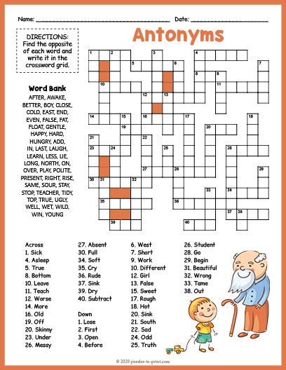 Antonyms Crossword Puzzle Have Fun Teaching English Worksheets For