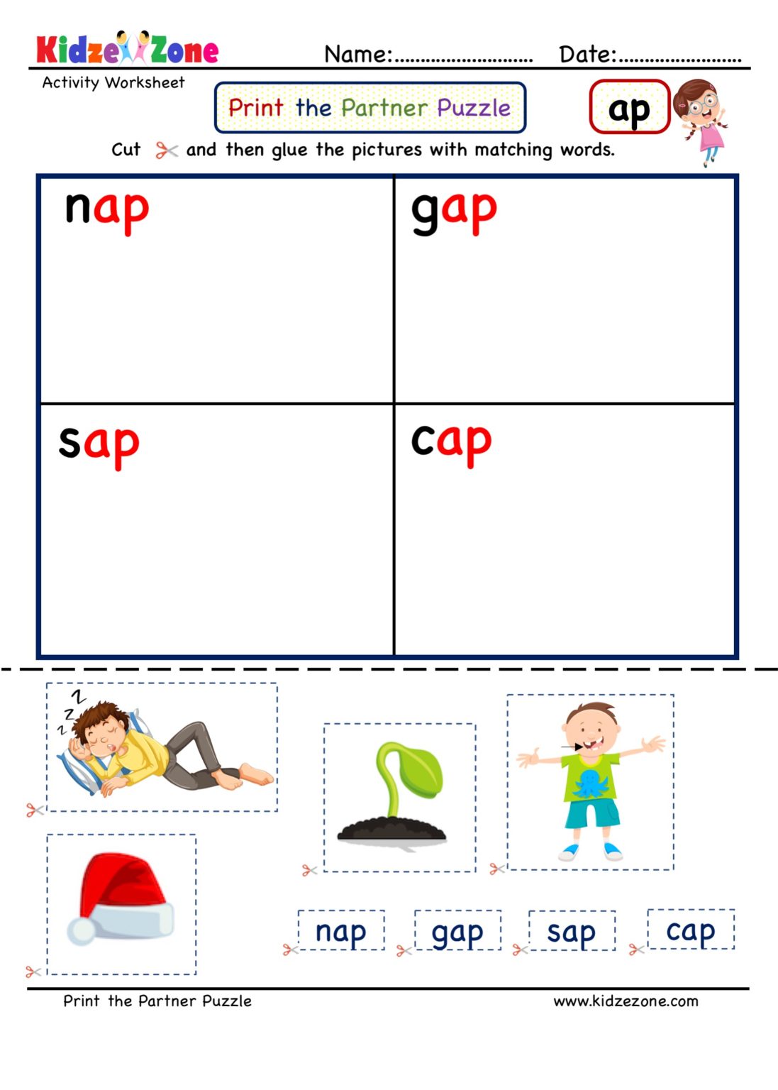 Ap Word Family Cut And Paste Kindergarten Worksheet