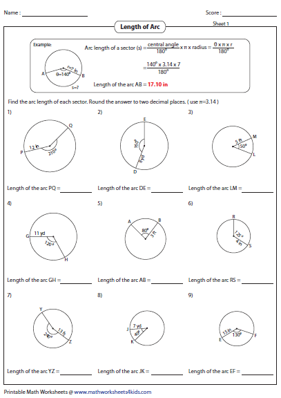 Arc Length Geometry Worksheet