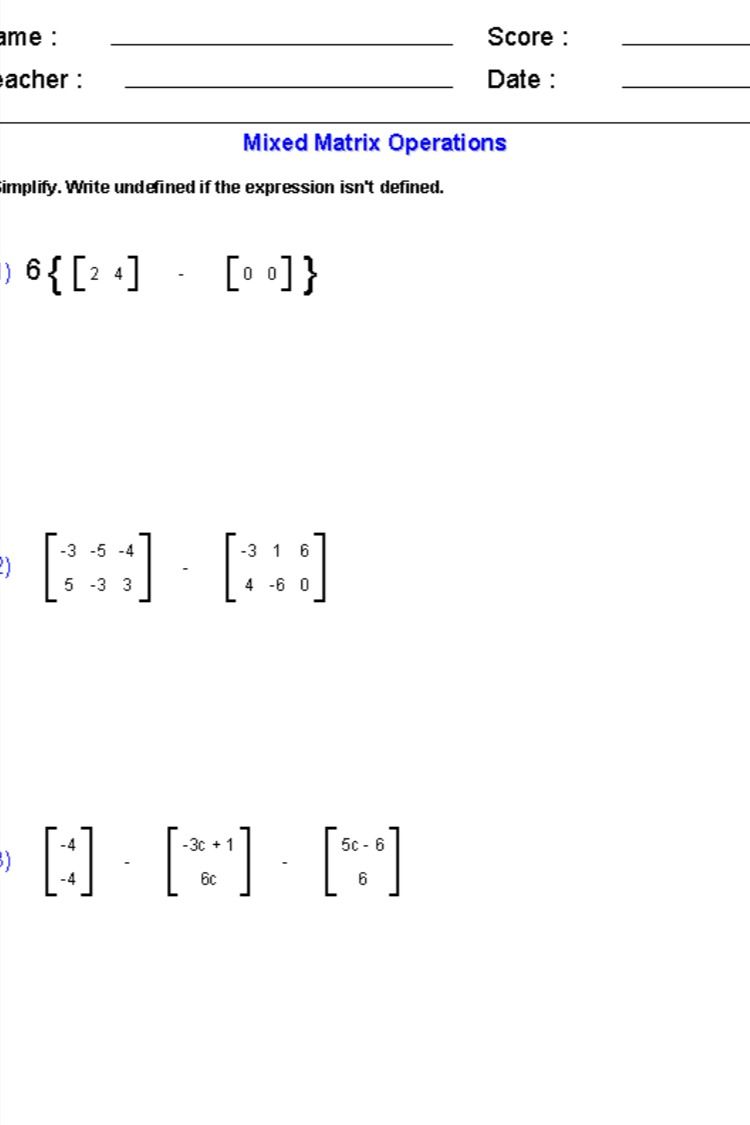 Are You Looking For Free Matrix Addition And Subtraction Worksheets For