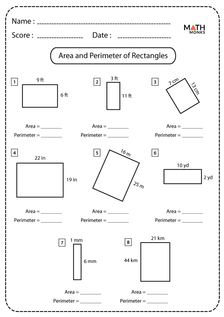 Area Amp Perimeter Of Rectangles Worksheets Printable Online Answers