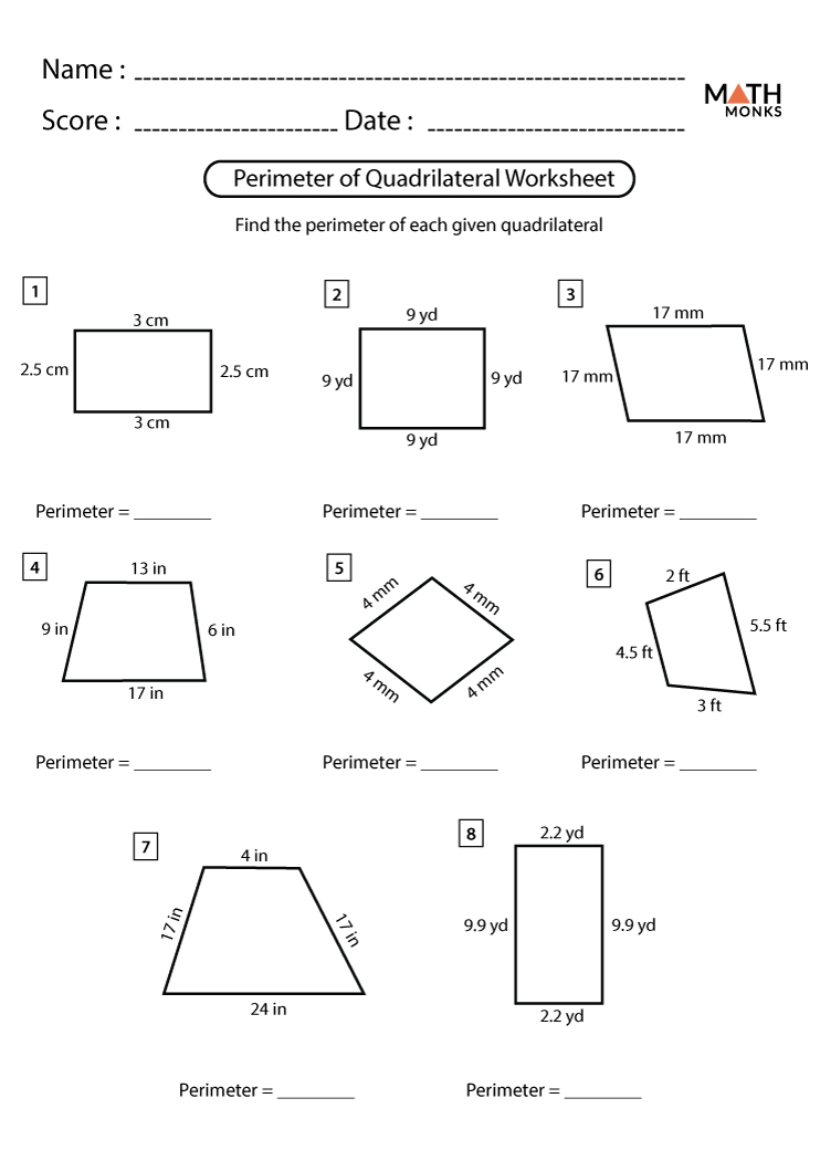 Area And Perimeter Of Quadrilateral Worksheet