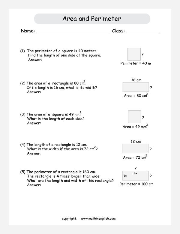 Area And Perimeter Worksheets Pdf